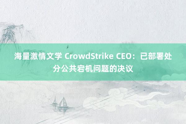 海量激情文学 CrowdStrike CEO：已部署处分公共宕机问题的决议